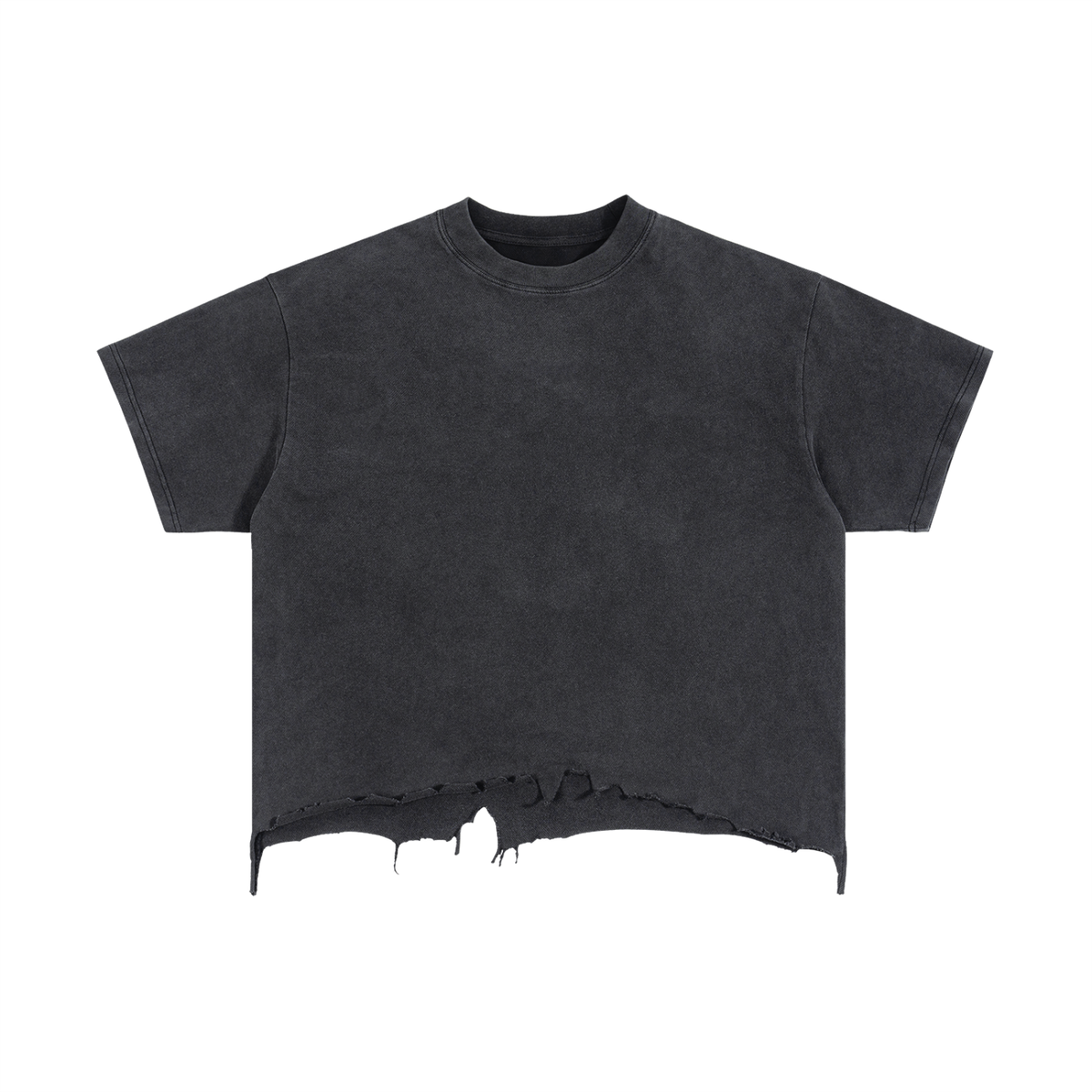 Unisex Vintage Wash Boxy Distressed Hem T-Shirt in black
