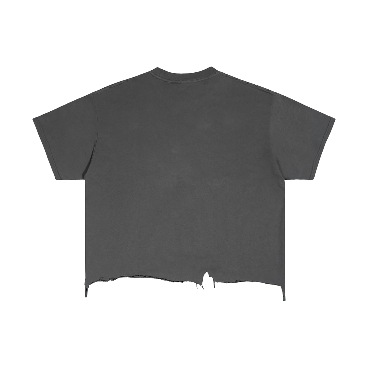 Unisex Vintage Wash Boxy Distressed Hem T-Shirt in gray, alternate angle