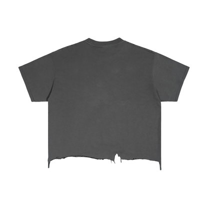 Unisex Vintage Wash Boxy Distressed Hem T-Shirt in gray, alternate angle