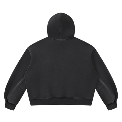 Unisex Vintage Wash Boxy Fleece Hoodie in black, alternate angle