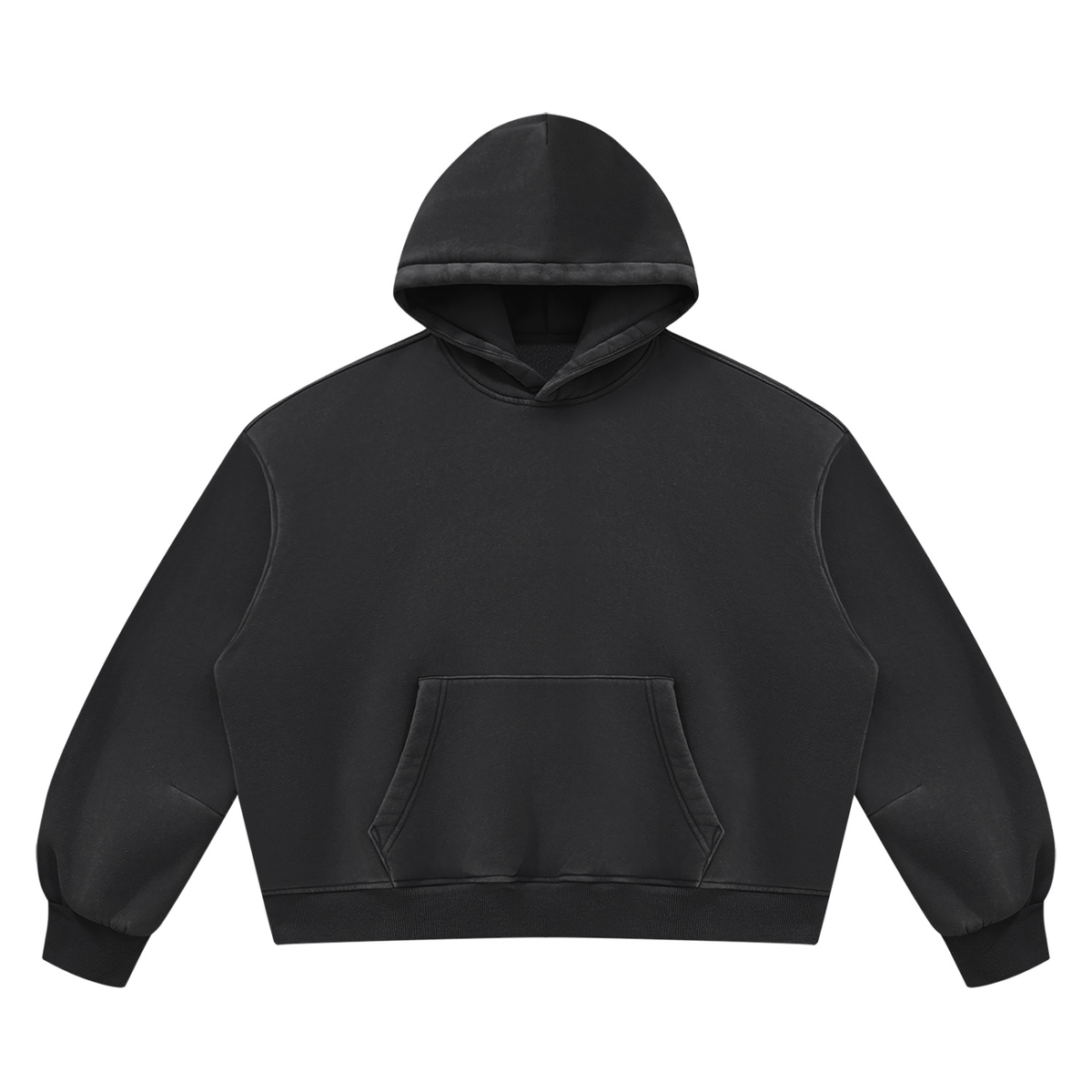 Unisex Vintage Wash Boxy Fleece Hoodie in black