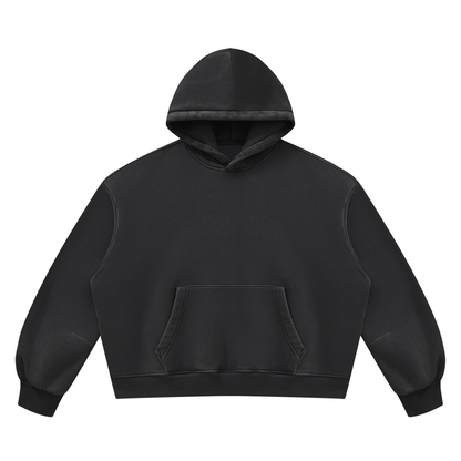Unisex Vintage Wash Boxy Fleece Hoodie in black