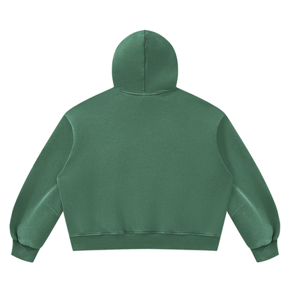 Unisex Vintage Wash Boxy Fleece Hoodie in dark green, alternate angle