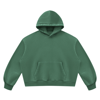 Unisex Vintage Wash Boxy Fleece Hoodie in dark green