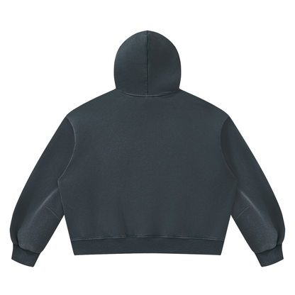 Unisex Vintage Wash Boxy Fleece Hoodie in navy blue, alternate angle
