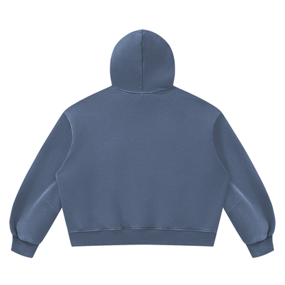 Unisex Vintage Wash Boxy Fleece Hoodie in washed blue, alternate angle