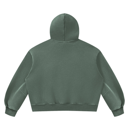 Unisex Vintage Wash Boxy Fleece Hoodie in washed green, alternate angle