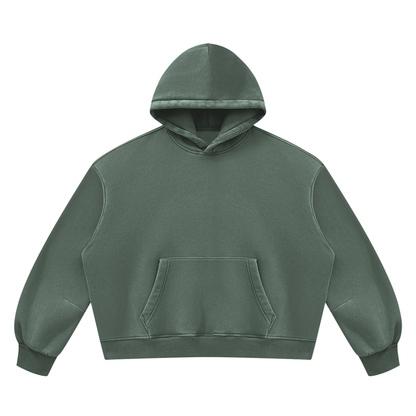 Unisex Vintage Wash Boxy Fleece Hoodie in washed green
