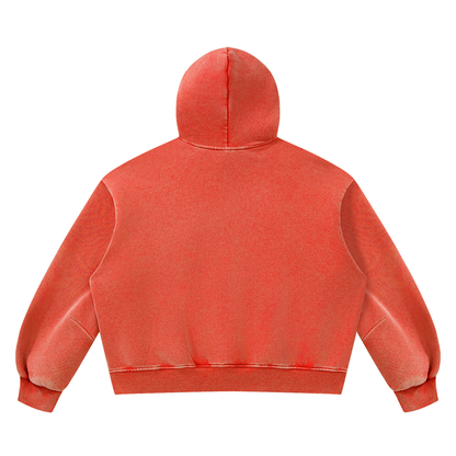 Unisex Vintage Wash Boxy Fleece Hoodie in washed red, alternate angle