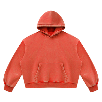 Unisex Vintage Wash Boxy Fleece Hoodie in washed red