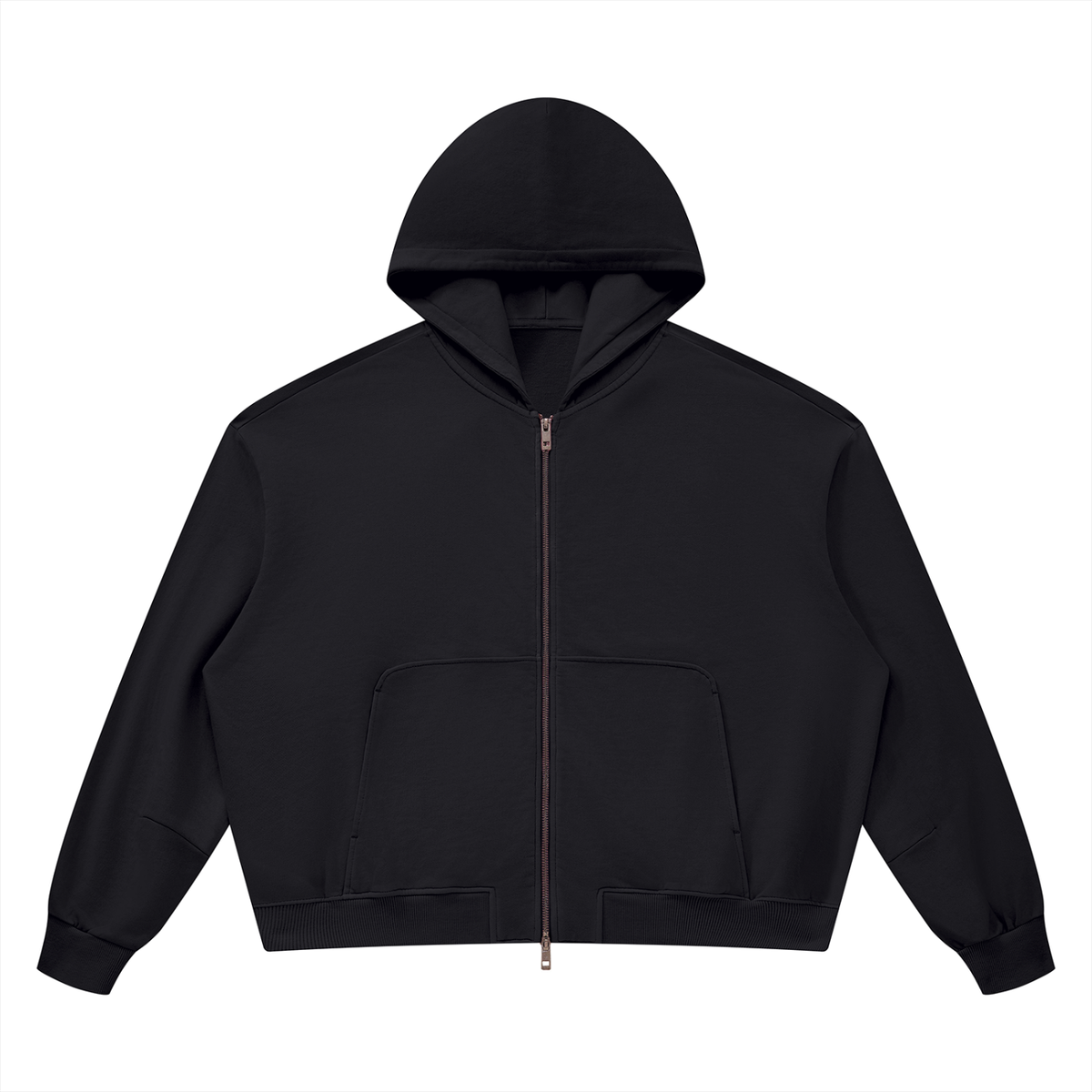 Unisex Vintage Wash Boxy Full Zip Hoodie in black