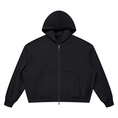 Unisex Vintage Wash Boxy Full Zip Hoodie in black