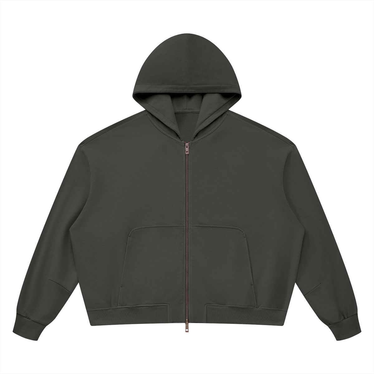 Unisex Vintage Wash Boxy Full Zip Hoodie in dark gray