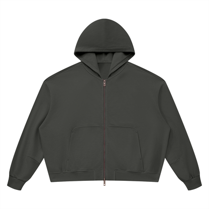 Unisex Vintage Wash Boxy Full Zip Hoodie in dark gray