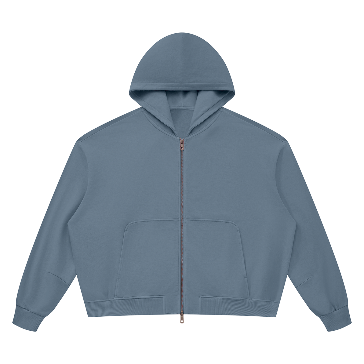 Unisex Vintage Wash Boxy Full Zip Hoodie in gray blue
