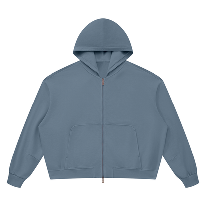 Unisex Vintage Wash Boxy Full Zip Hoodie in gray blue