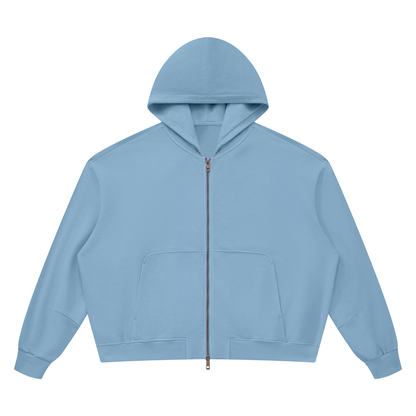 Unisex Vintage Wash Boxy Full Zip Hoodie in haze blue