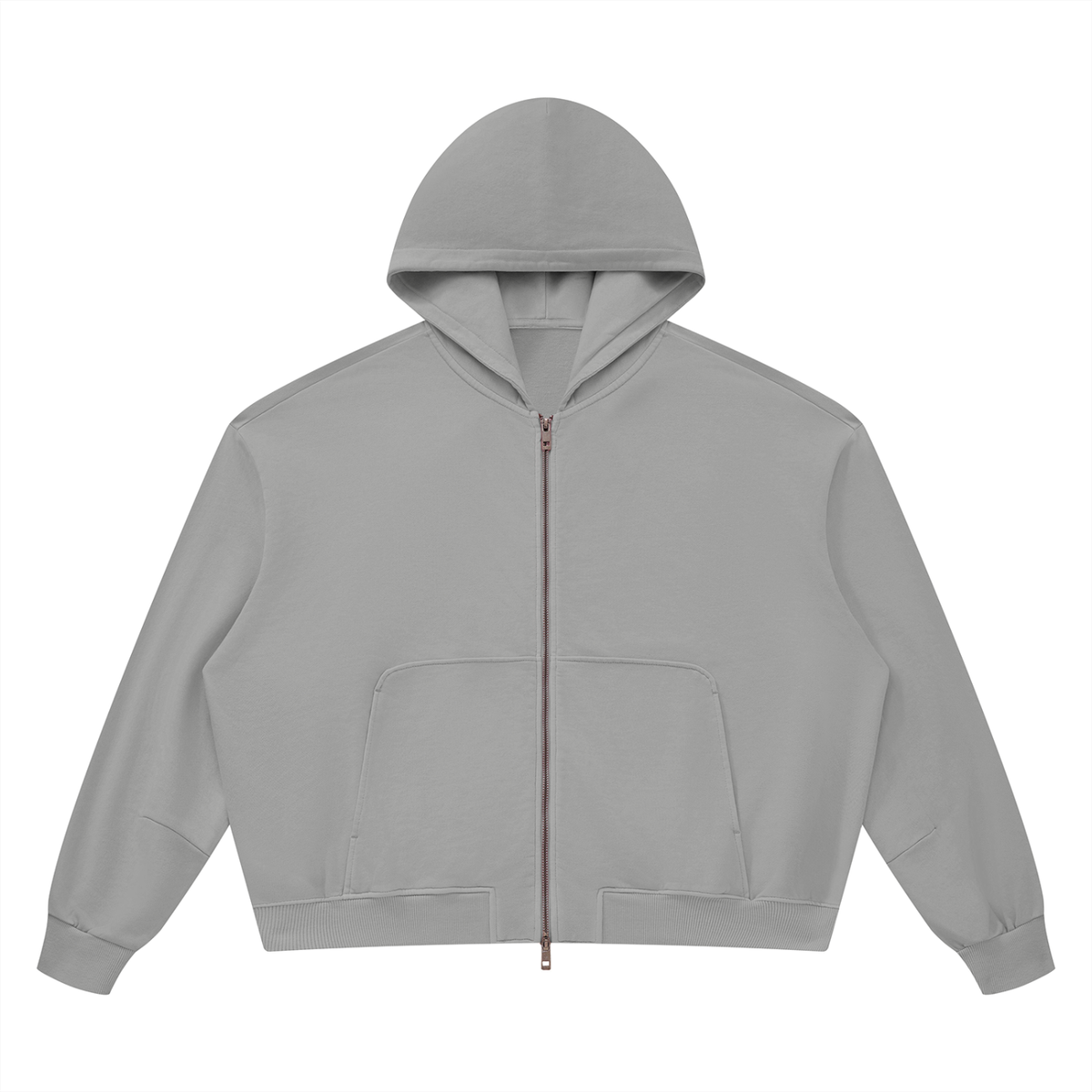 Unisex Vintage Wash Boxy Full Zip Hoodie in light gray