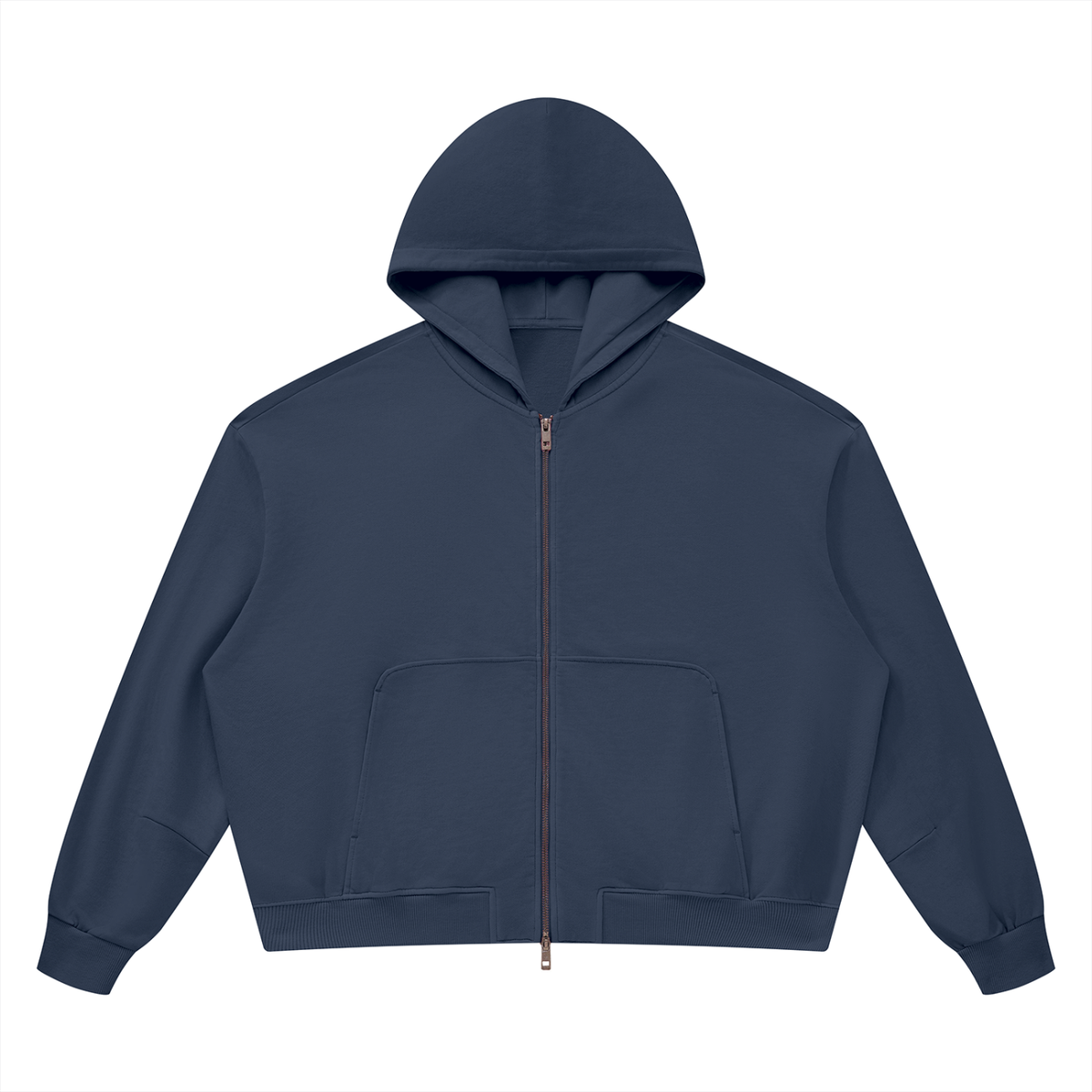 Unisex Vintage Wash Boxy Full Zip Hoodie in navy blue