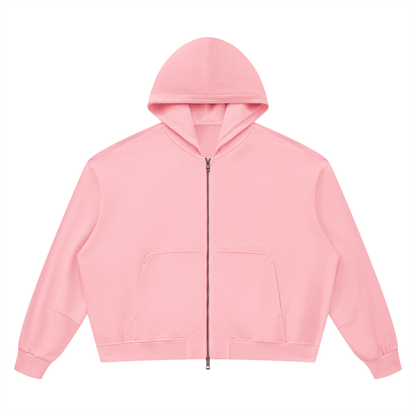 Unisex Vintage Wash Boxy Full Zip Hoodie in pink