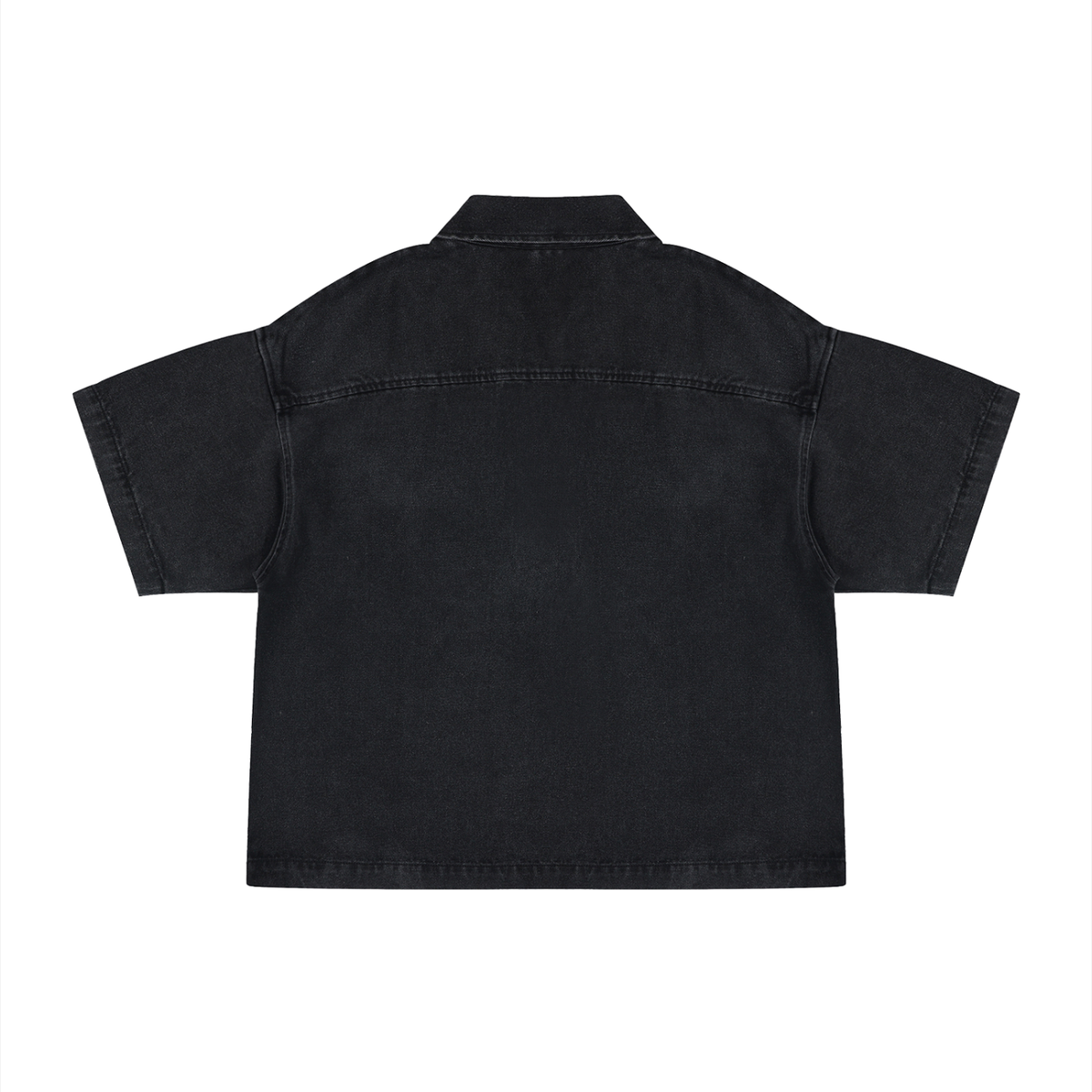 Unisex Vintage Wash Boxy Quarter-Zip Denim Shirt in black, alternate angle