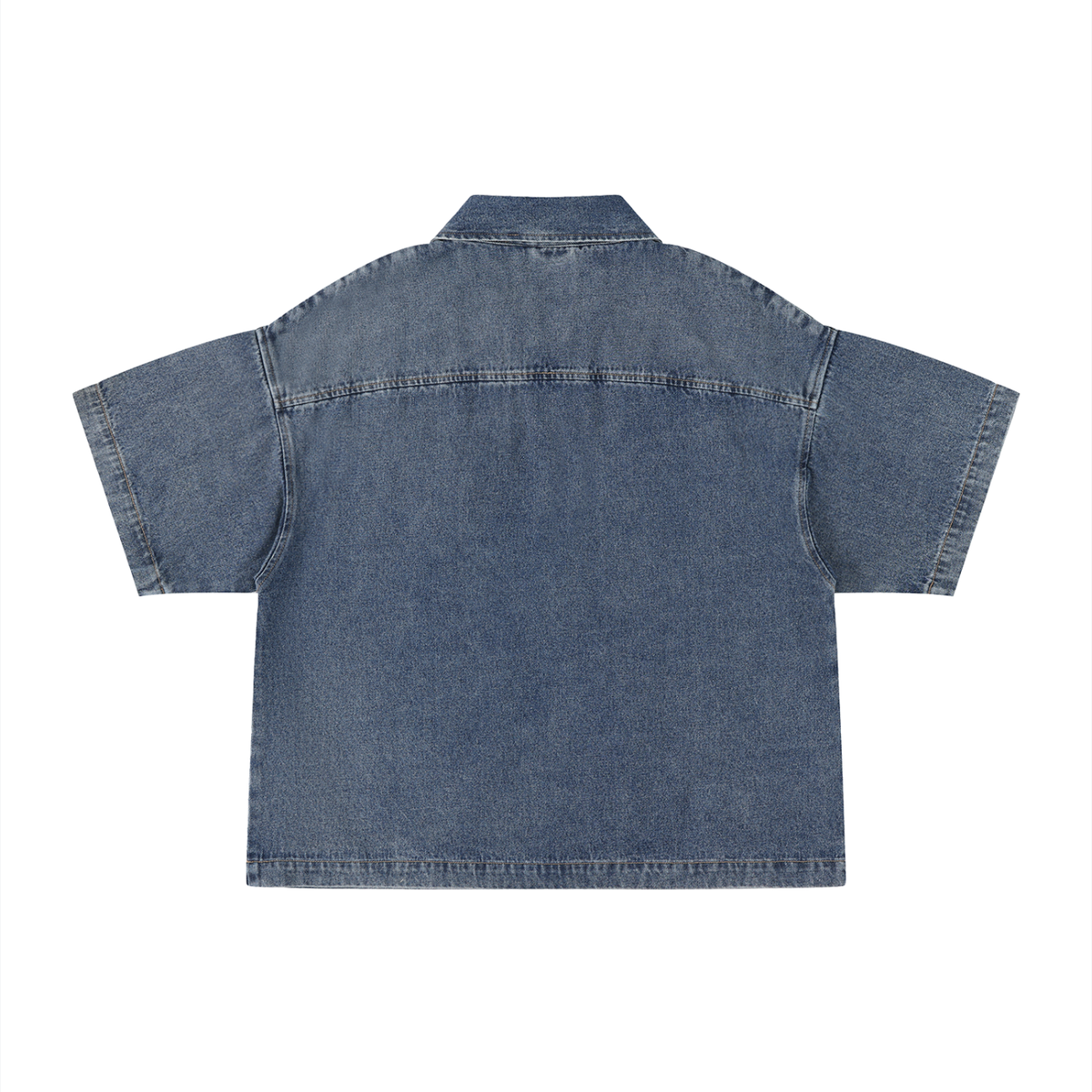Unisex Vintage Wash Boxy Quarter-Zip Denim Shirt in jeans blue, alternate angle