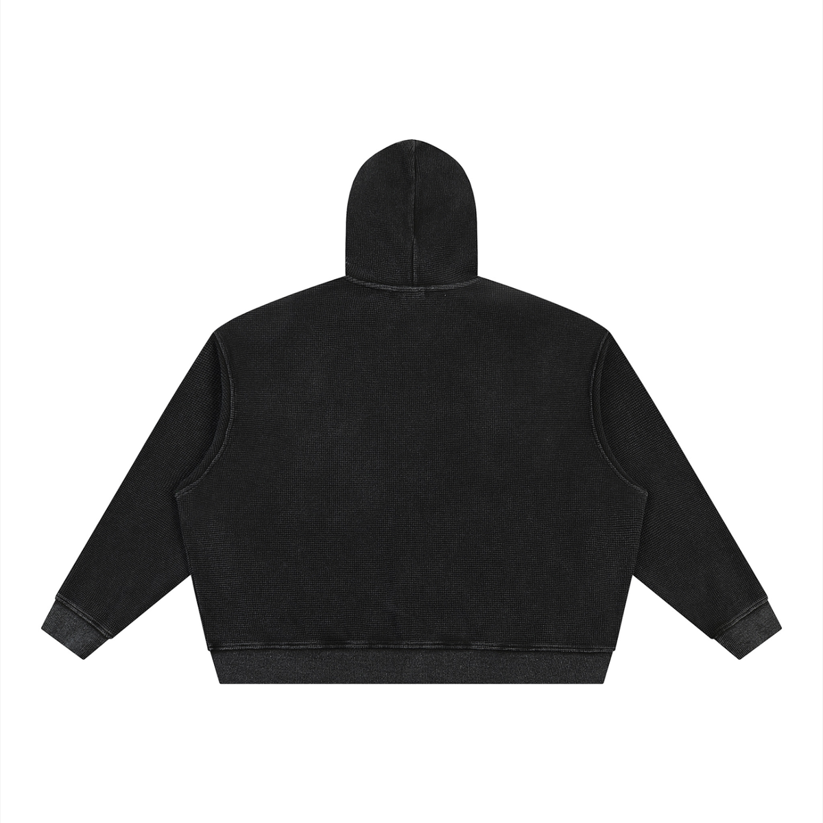 Unisex Vintage Wash Boxy Waffle Full Zip Hoodie in black, alternate angle