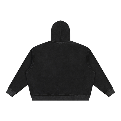 Unisex Vintage Wash Boxy Waffle Full Zip Hoodie in black, alternate angle
