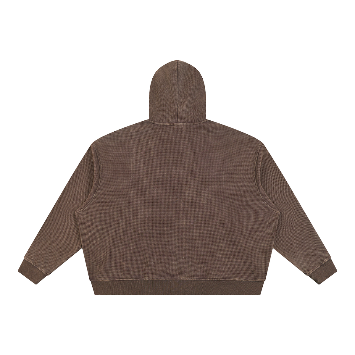 Unisex Vintage Wash Boxy Waffle Full Zip Hoodie in brown, alternate angle