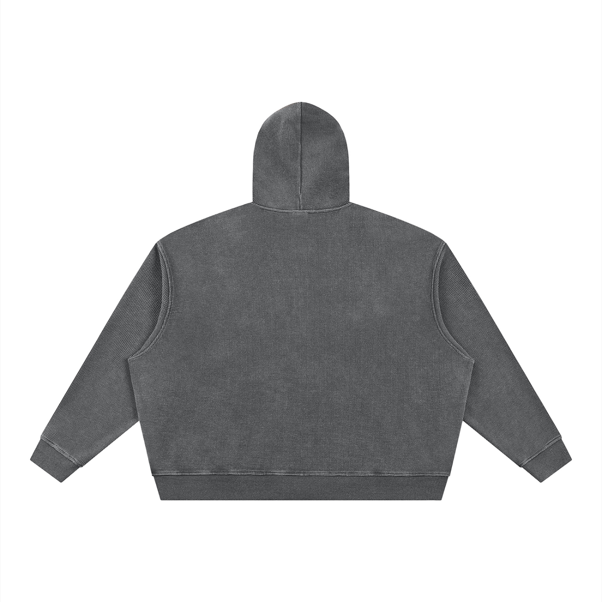 Unisex Vintage Wash Boxy Waffle Full Zip Hoodie in dark gray, alternate angle