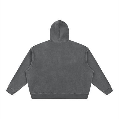 Unisex Vintage Wash Boxy Waffle Full Zip Hoodie in dark gray, alternate angle