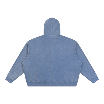 Unisex Vintage Wash Boxy Waffle Full Zip Hoodie in jeans blue, alternate angle