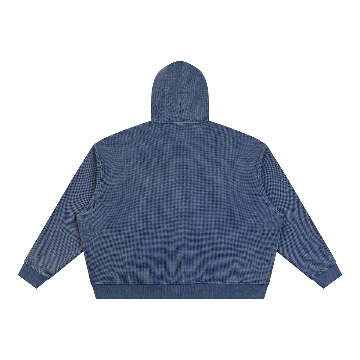 Unisex Vintage Wash Boxy Waffle Full Zip Hoodie in navy blue, alternate angle