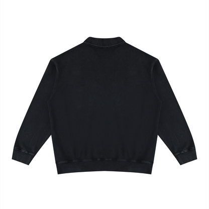 Unisex Vintage Wash Collared Sweatshirt in black, alternate angle