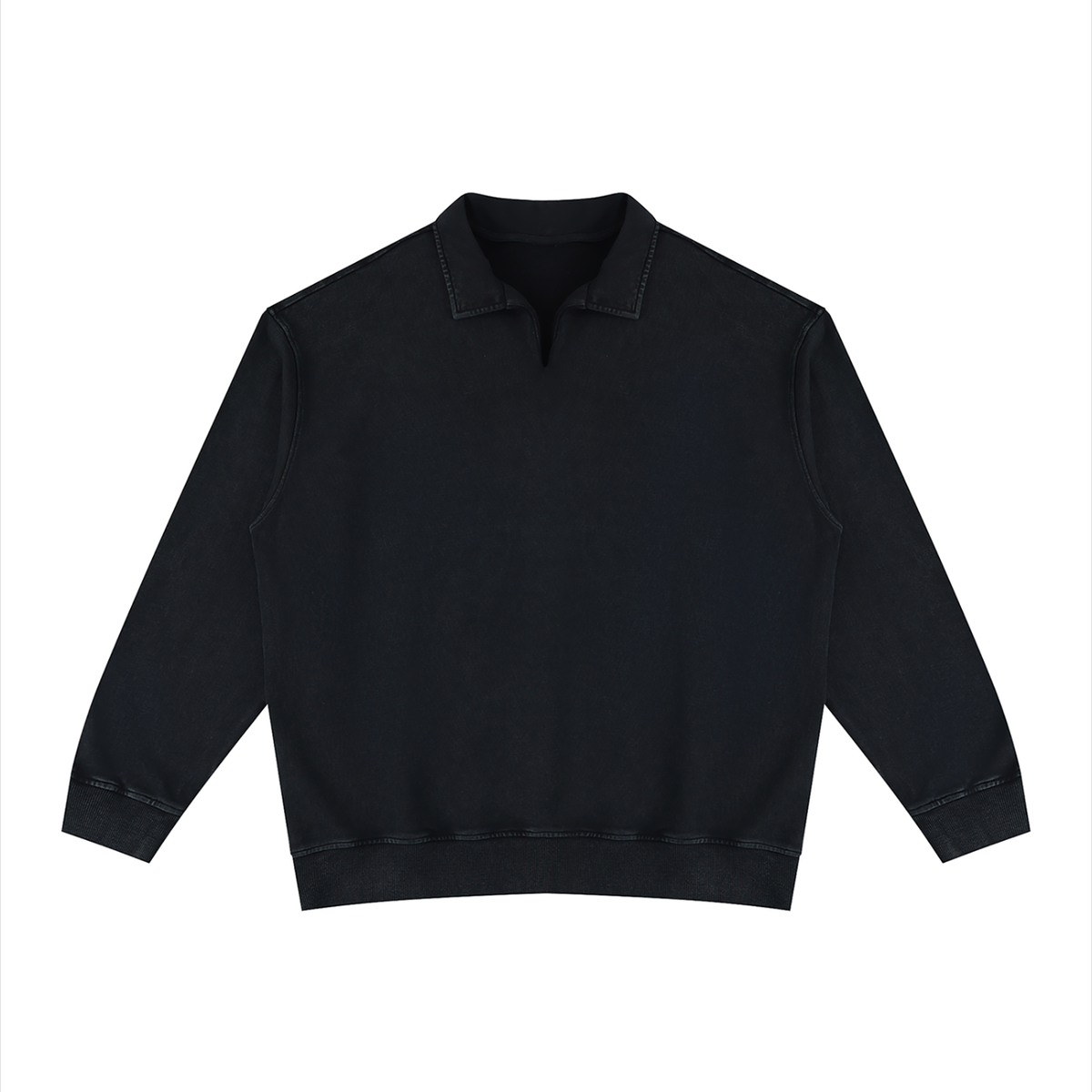 Unisex Vintage Wash Collared Sweatshirt in black