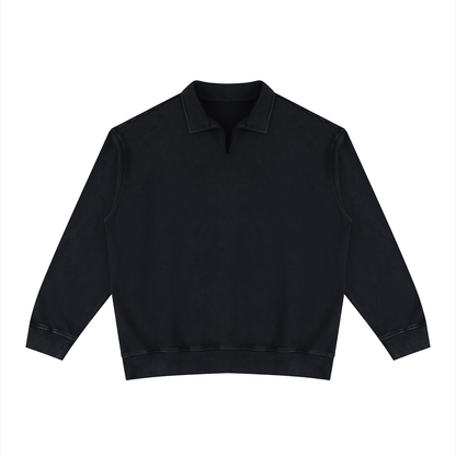 Unisex Vintage Wash Collared Sweatshirt in black