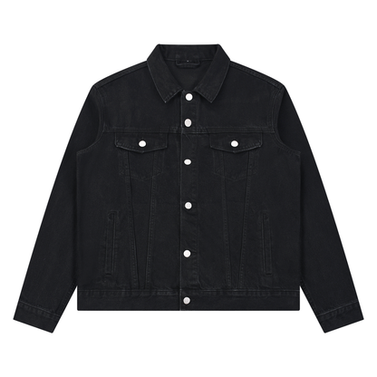 Unisex Vintage Wash Denim Jacket in black
