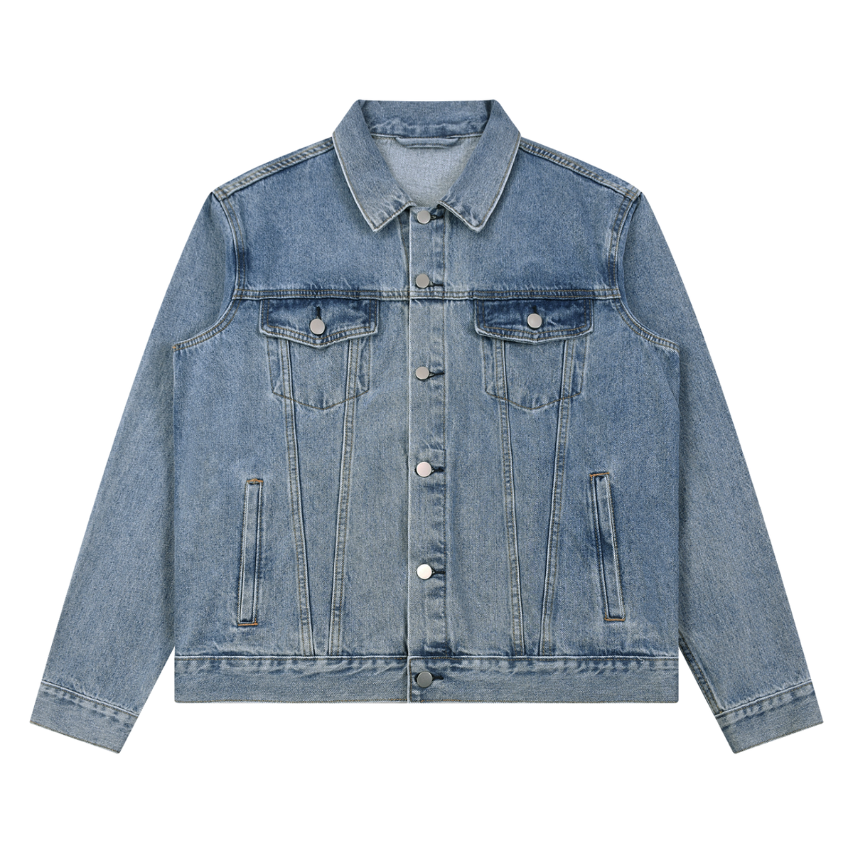 Unisex Vintage Wash Denim Jacket in blue