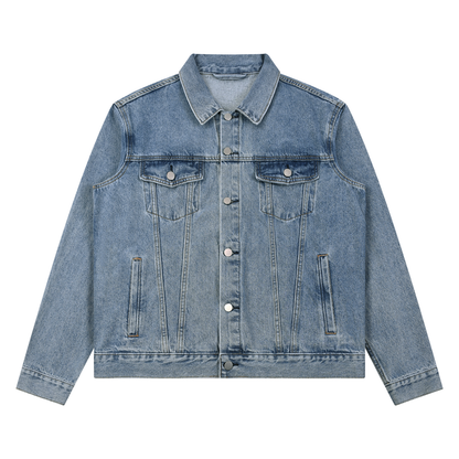 Unisex Vintage Wash Denim Jacket in blue