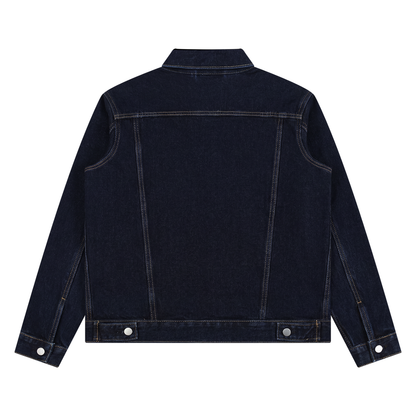 Unisex Vintage Wash Denim Jacket in navy blue, alternate angle