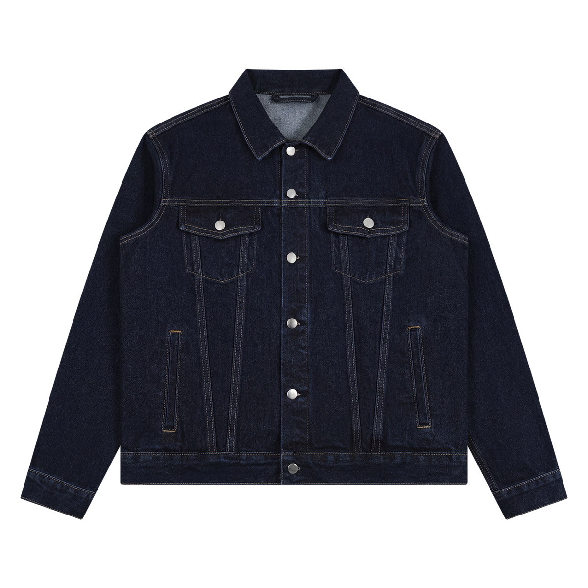 Unisex Vintage Wash Denim Jacket in navy blue
