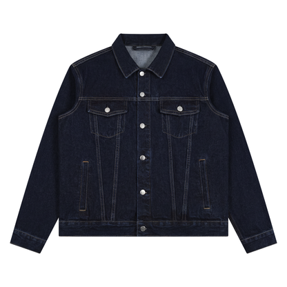 Unisex Vintage Wash Denim Jacket in navy blue