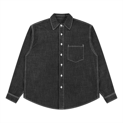 Unisex Vintage Wash Denim Shirt in black