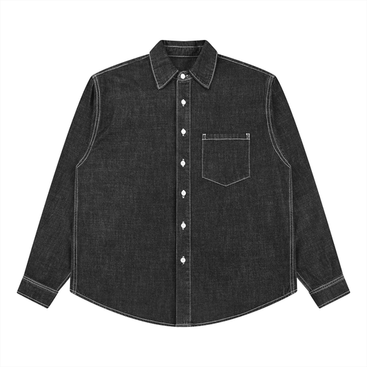 Unisex Vintage Wash Denim Shirt in black