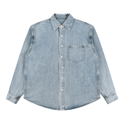 Unisex Vintage Wash Denim Shirt in blue