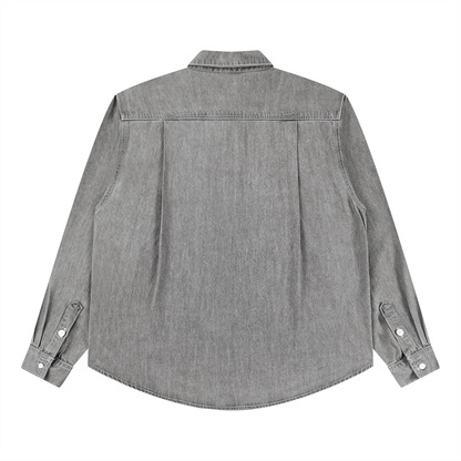 Unisex Vintage Wash Denim Shirt in light gray, alternate angle