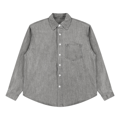 Unisex Vintage Wash Denim Shirt in light gray