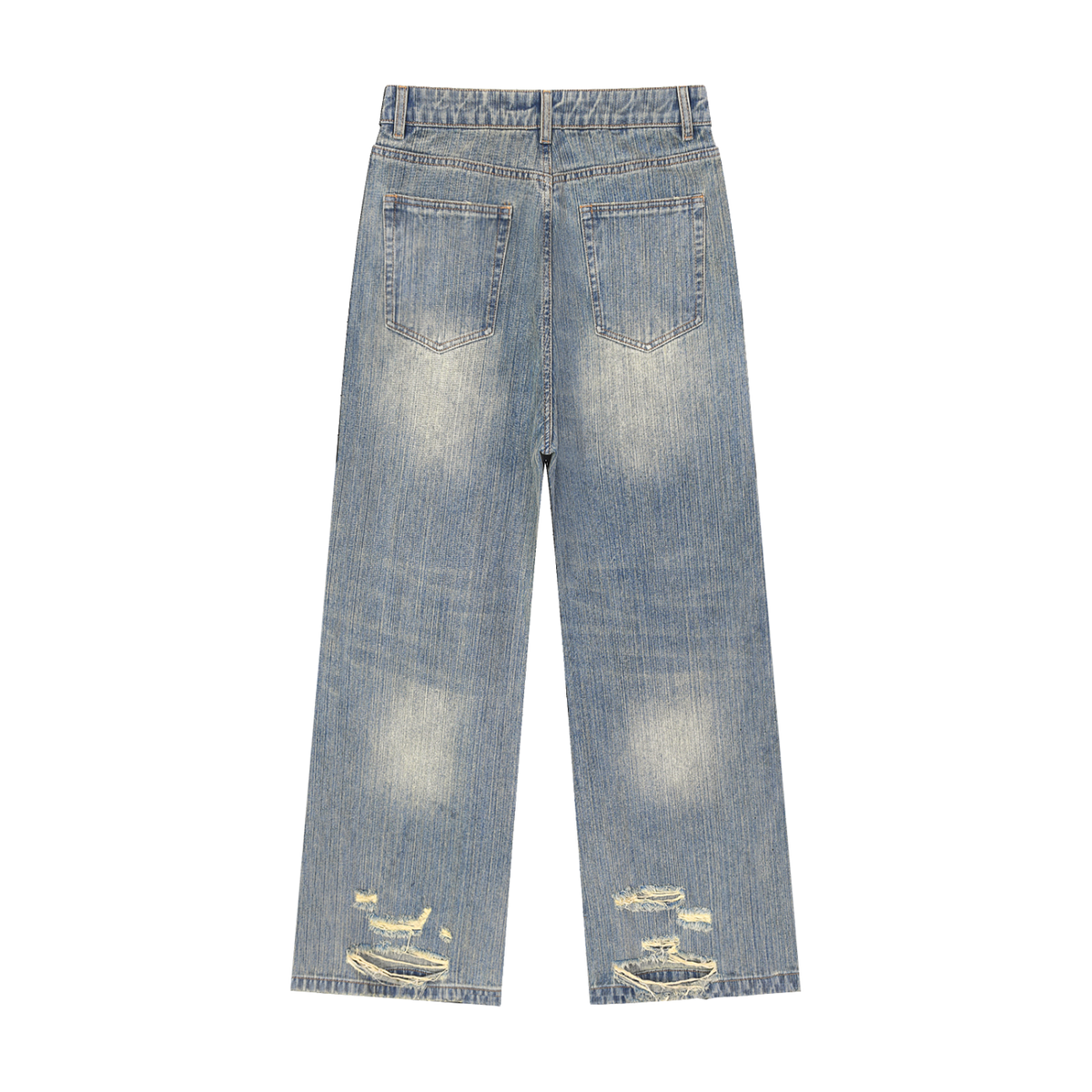 Unisex Vintage Wash Distressed Denim Jeans in blue, alternate angle