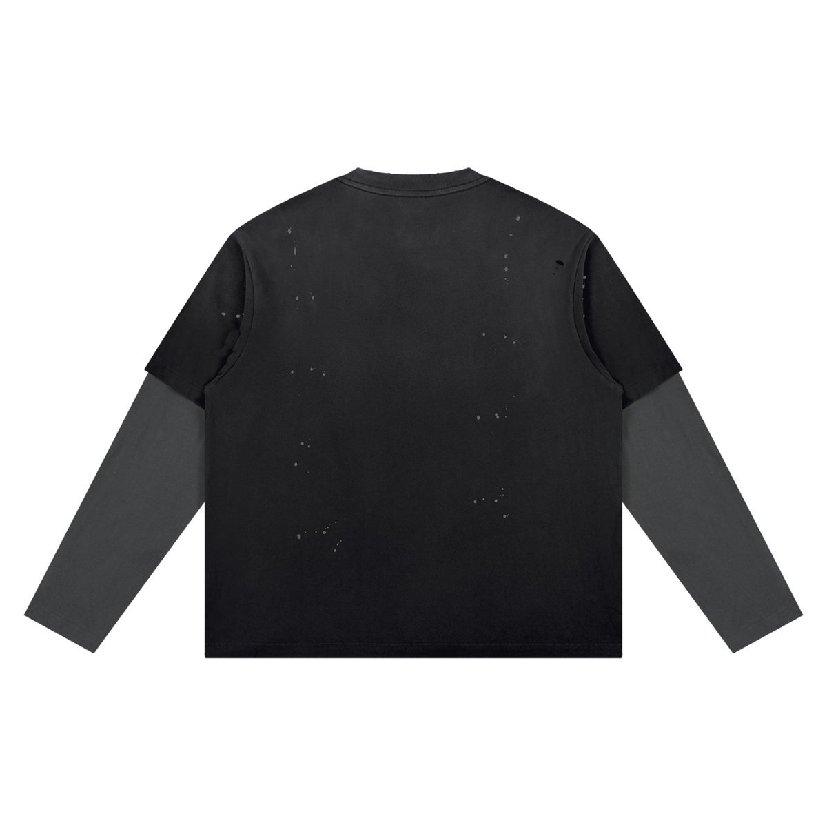 Unisex Vintage Wash Distressed Layer T-Shirt in black with gray, alternate angle