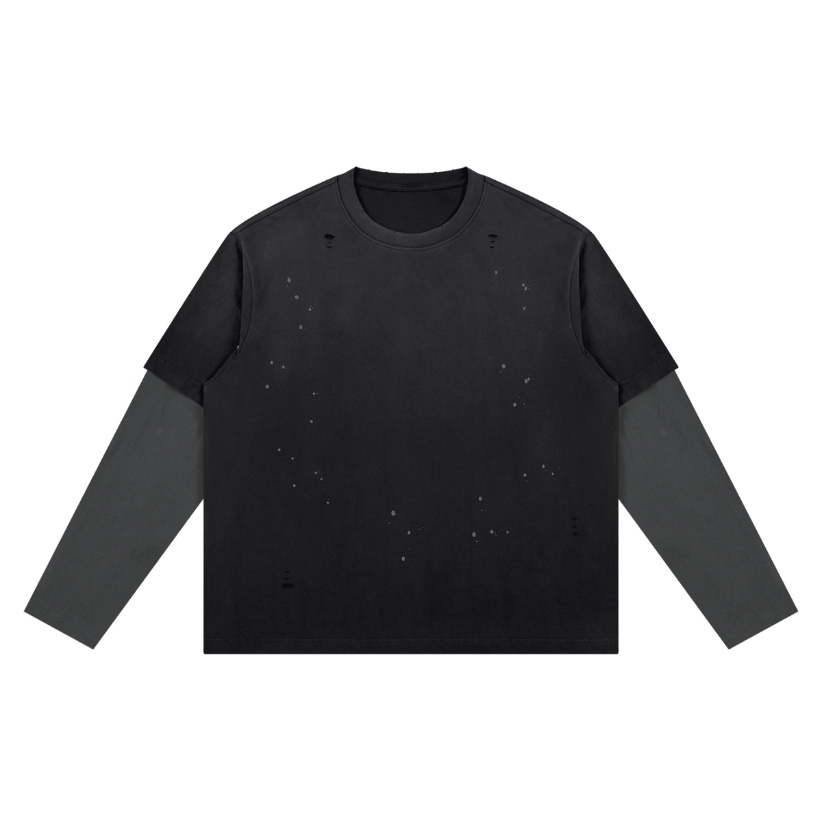 Unisex Vintage Wash Distressed Layer T-Shirt in black with gray